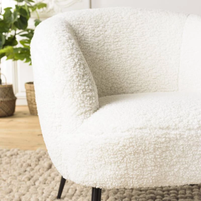 Fauteuil Cosy Tissu Bouclette Blanc – Image 3
