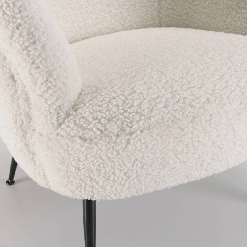 Fauteuil Cosy Tissu Bouclette Blanc – Image 5