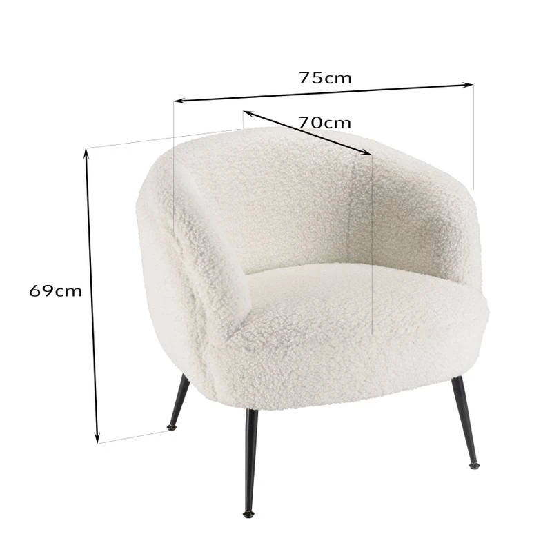 Fauteuil Cosy Tissu Bouclette Blanc – Image 7