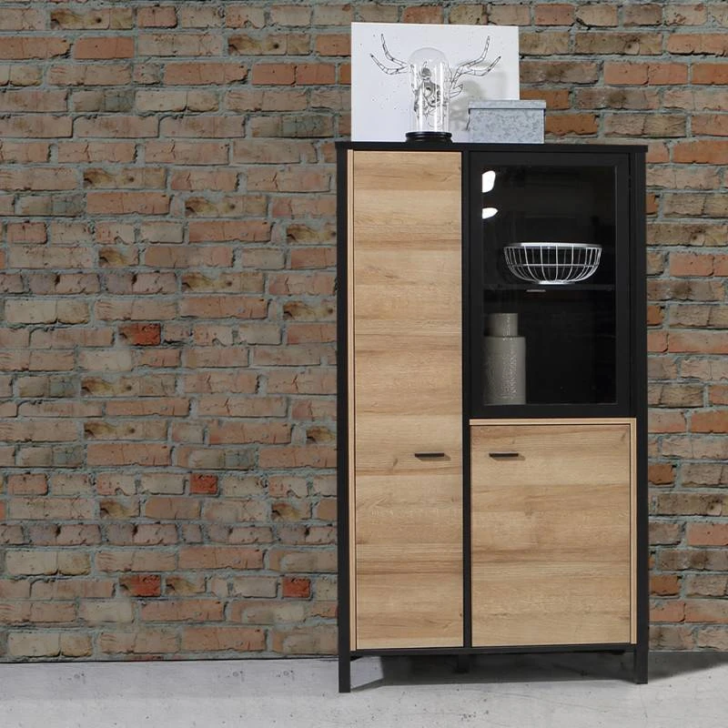 Vitrine Effet Chêne Piètement Métal Mat – Image 2