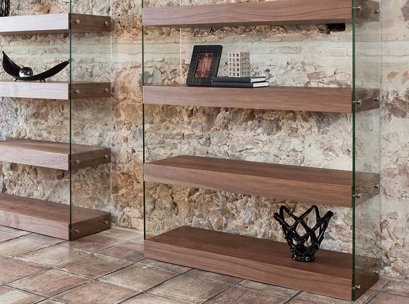 Étagère En Bois Couleur Noyer Et Verre – Image 4