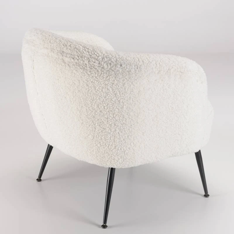 Fauteuil Cosy Tissu Bouclette Blanc – Image 6