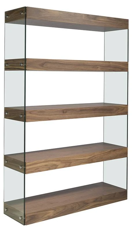 Étagère En Bois Couleur Noyer Et Verre