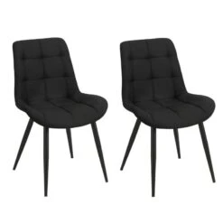 2 Chaises Tissu Noir Pieds Métal Noir