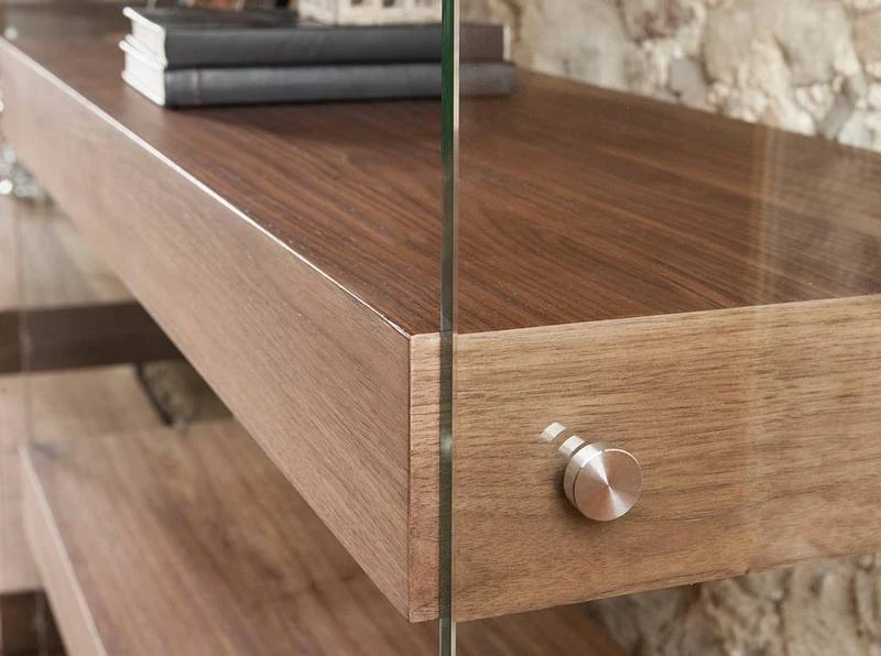 Étagère En Bois Couleur Noyer Et Verre – Image 5